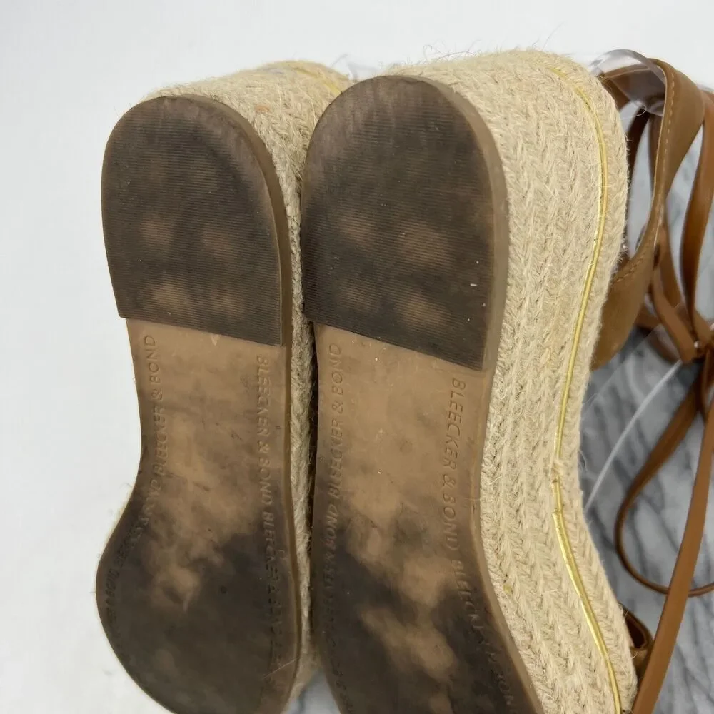 Bleecker & Bond Sandal Womens 7.5 Cognac Brown Odette Espadrille Leather Wedge